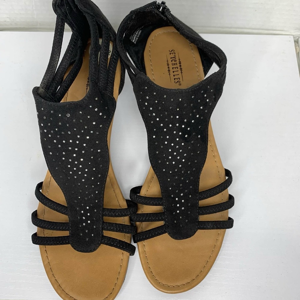Seychelles Women's Black Studded Wedge Sandals Size 9.5